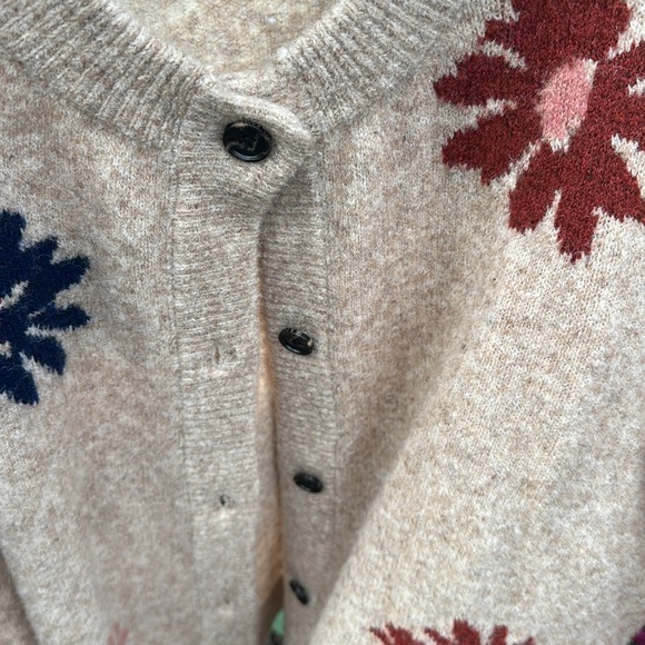 Tan cardigan sweater with flowers - Picture 3 of 5
